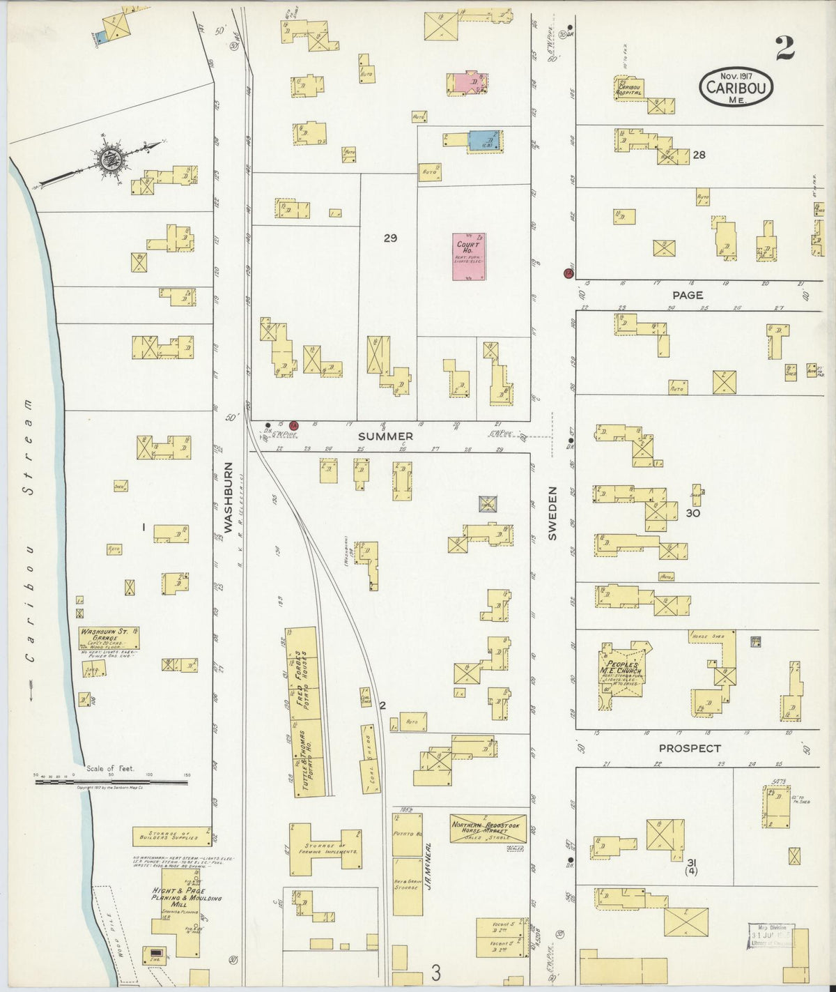 Sanborn Fire Insurance Map from Caribou, Aroostook County, Maine (1917), Sheet #0002 - Complete Map Set gallery image, historic Sanborn map, vintage wall art, Maine Maine
