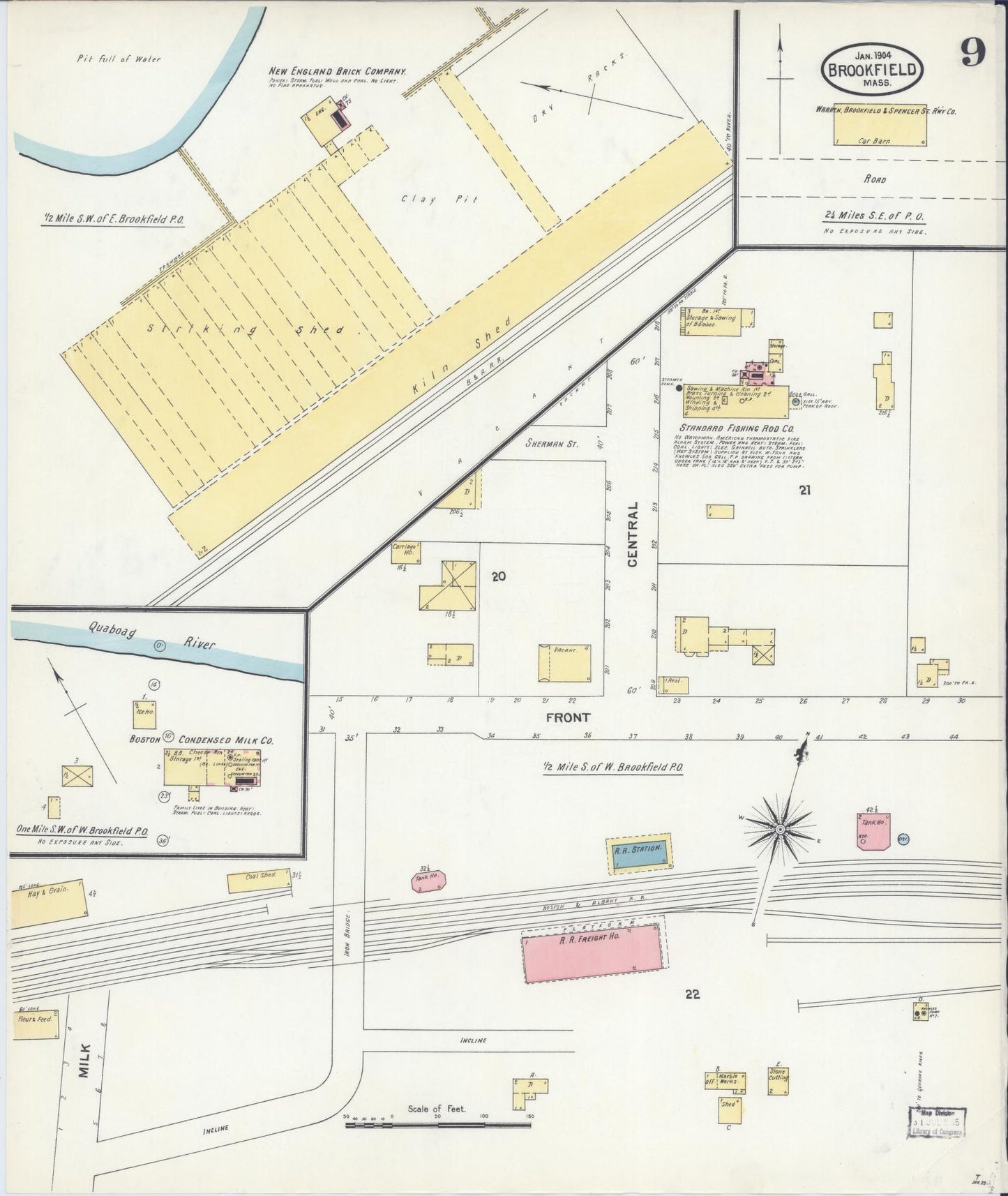 Sanborn Fire Insurance Map from Brookfield, Worcester County, Massachusetts (1904), Sheet #0009 - Complete Map Set gallery image, historic Sanborn map, vintage wall art, Massachusetts Massachusetts