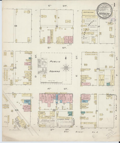 Sanborn Fire Insurance Map from Fairbury, Jefferson County, Nebraska (1885), Sheet #0001 - Complete Map Set gallery image, historic Sanborn map, vintage wall art, Nebraska Nebraska