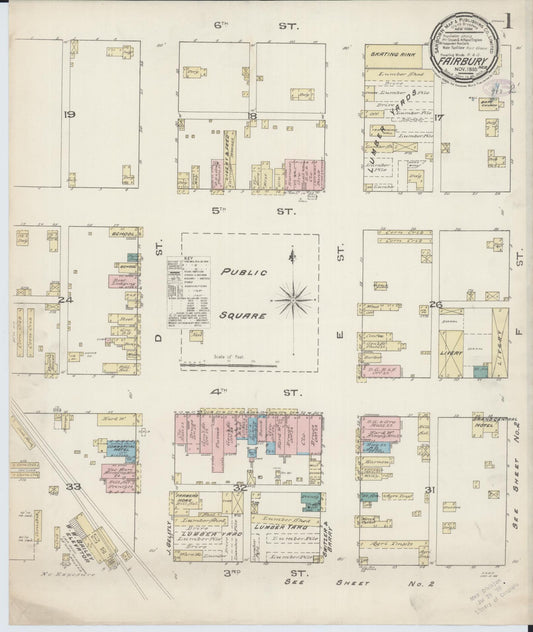 Sanborn Fire Insurance Map from Fairbury, Jefferson County, Nebraska (1885), Sheet #0001 - Complete Map Set gallery image, historic Sanborn map, vintage wall art, Nebraska Nebraska