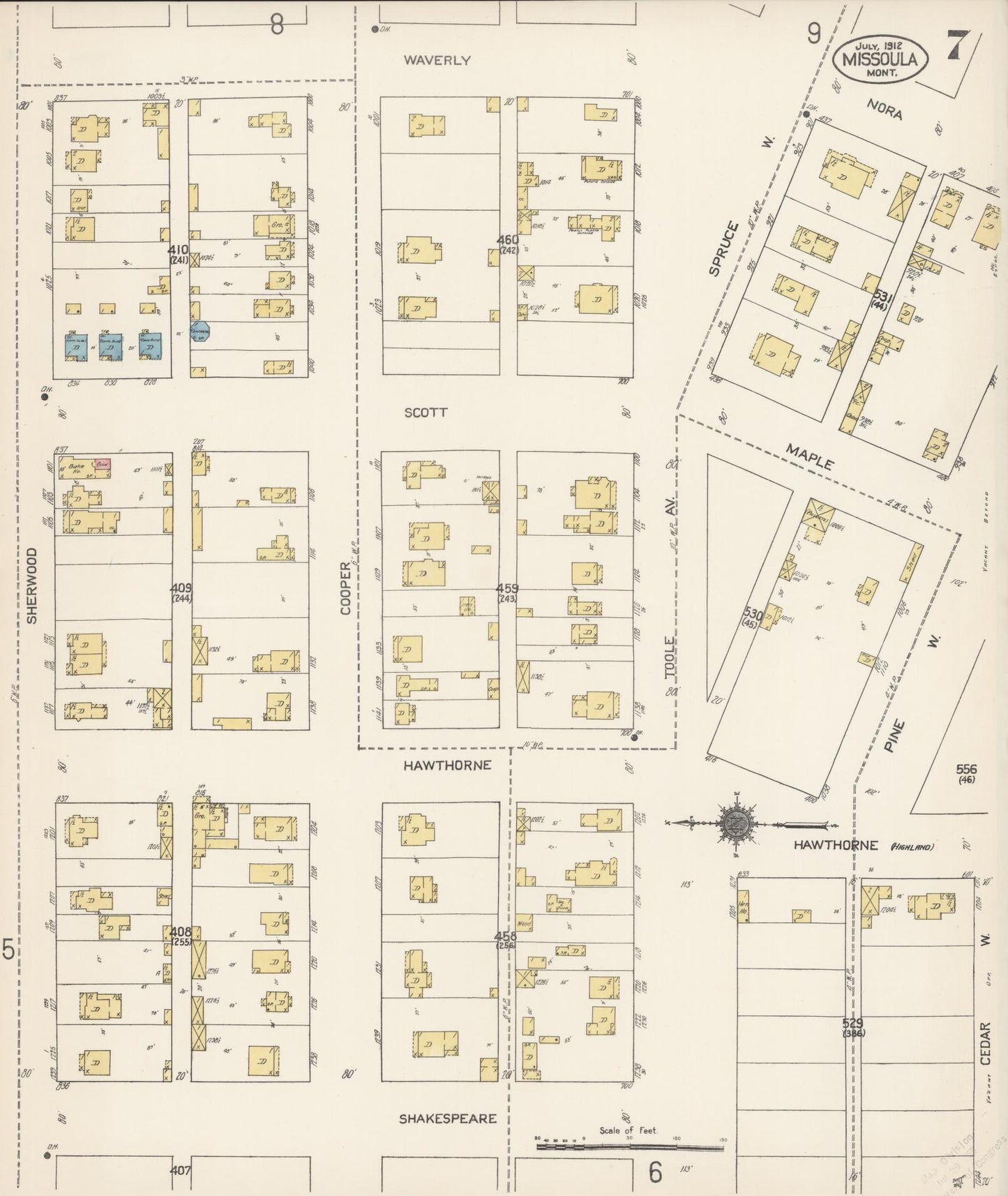 Sanborn Fire Insurance Map from Missoula, Missoula County, Montana (1912), Sheet #0007 - Complete Map Set gallery image, historic Sanborn map, vintage wall art, Montana Montana