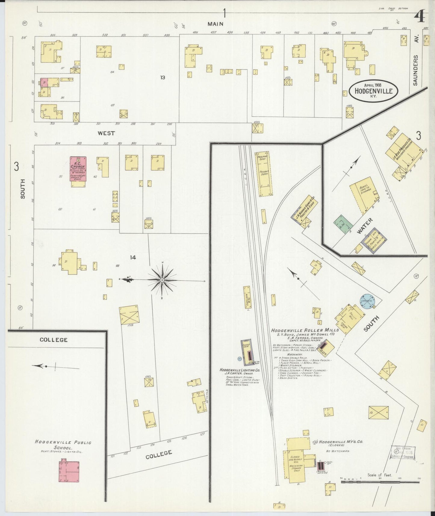 Sanborn Fire Insurance Map from Hodgenville, Larue County, Kentucky (1908), Sheet #0004 - Complete Map Set gallery image, historic Sanborn map, vintage wall art, Kentucky Kentucky