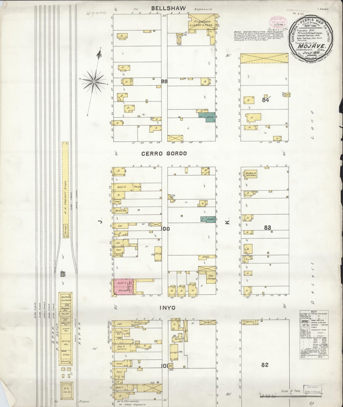 Sanborn Fire Insurance Map from Mojave, Kern County, California (1896), Sheet #0001 - Historic Sanborn Fire Insurance Map Print, vintage old map wall art, antique decor, genealogy gift, California California map