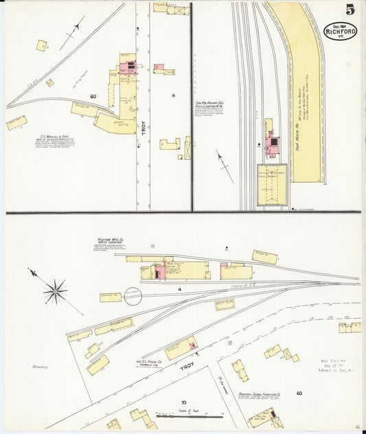 Sanborn Fire Insurance Map from Richford, Franklin County, Vermont (1904), Sheet #0005 - Historic Sanborn Fire Insurance Map Print, vintage old map wall art, antique decor, genealogy gift, Vermont Vermont map