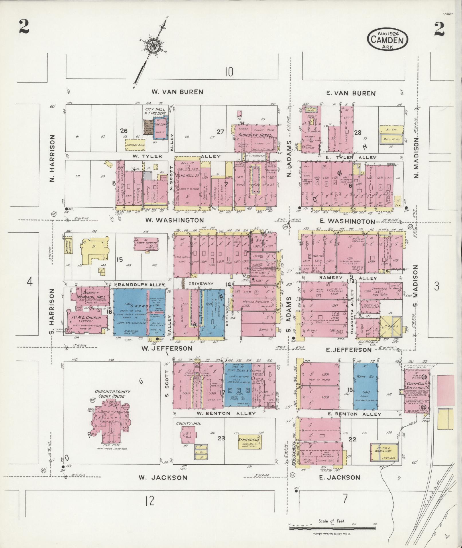 Sanborn Fire Insurance Map from Camden, Ouachita County, Arkansas (1924), Sheet #0002 - Historic Sanborn Fire Insurance Map Print, vintage old map wall art, antique decor, genealogy gift, Arkansas Arkansas map