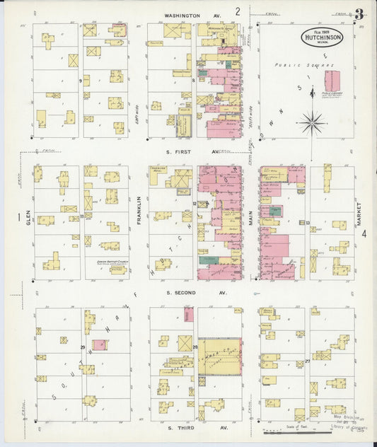Sanborn Fire Insurance Map from Hutchinson, Mcleod County, Minnesota (1909), Sheet #0003 - Historic Sanborn Fire Insurance Map Print, vintage old map wall art, antique decor, genealogy gift, Minnesota Minnesota map