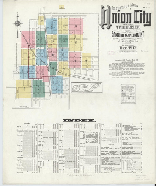 Sanborn Fire Insurance Map from Union City, Obion County, Tennessee (1912), Sheet #0001 - Historic Sanborn Fire Insurance Map Print, vintage old map wall art, antique decor, genealogy gift, Tennessee Tennessee map