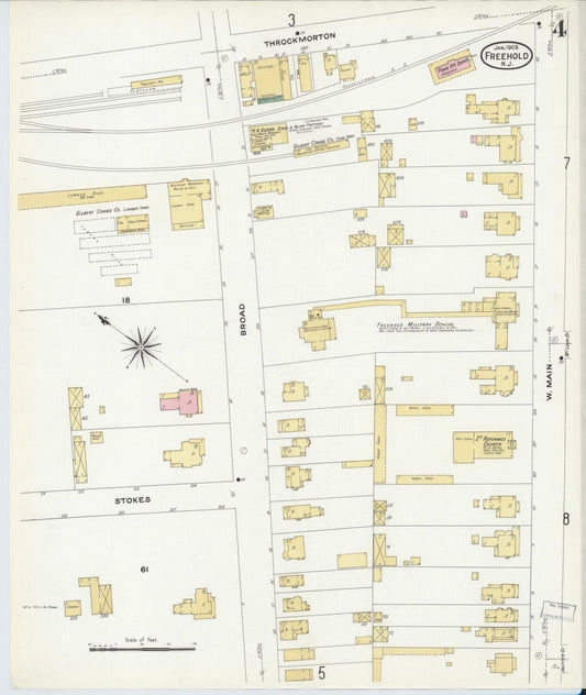 Sanborn Fire Insurance Map from Freehold, Monmouth County, New Jersey (1909), Sheet #0004 - Historic Sanborn Fire Insurance Map Print, vintage old map wall art, antique decor, genealogy gift, New Jersey New Jersey map