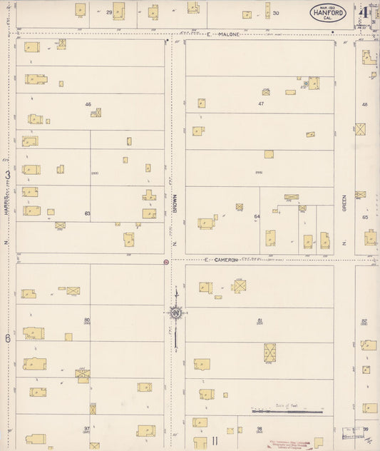 Sanborn Fire Insurance Map from Hanford, Kings County, California (1913), Sheet #0004 - Historic Sanborn Fire Insurance Map Print, vintage old map wall art, antique decor, genealogy gift, California California map