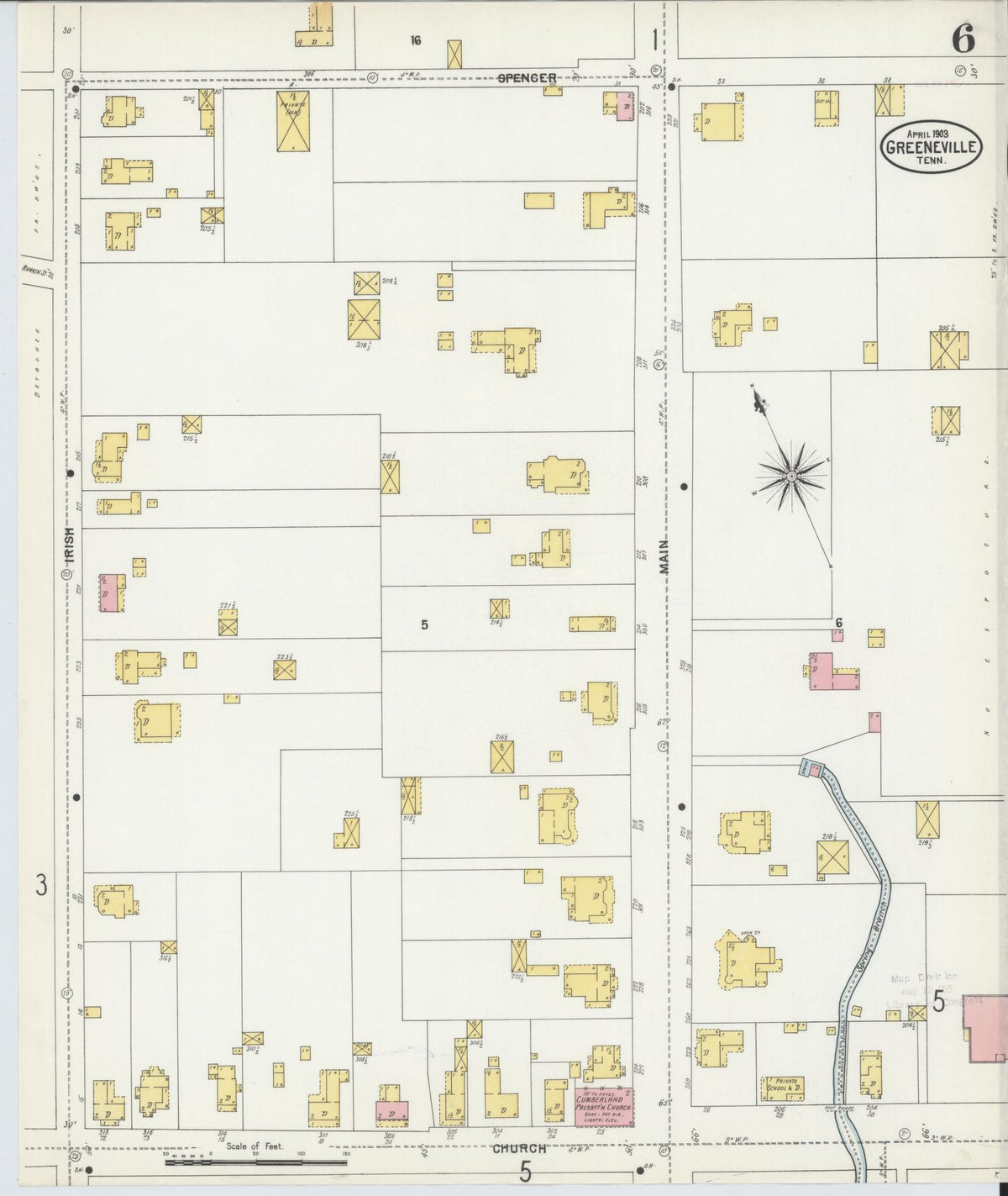Sanborn Fire Insurance Map from Greeneville, Greene County, Tennessee (1903), Sheet #0006 - Complete Map Set gallery image, historic Sanborn map, vintage wall art, Tennessee Tennessee