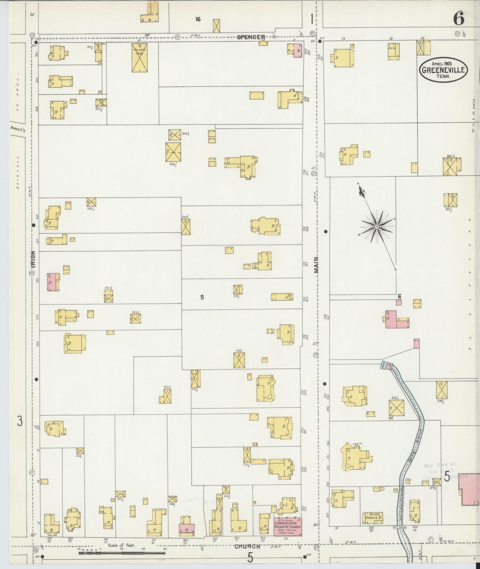 Sanborn Fire Insurance Map from Greeneville, Greene County, Tennessee (1903), Sheet #0006 - Complete Map Set gallery image, historic Sanborn map, vintage wall art, Tennessee Tennessee