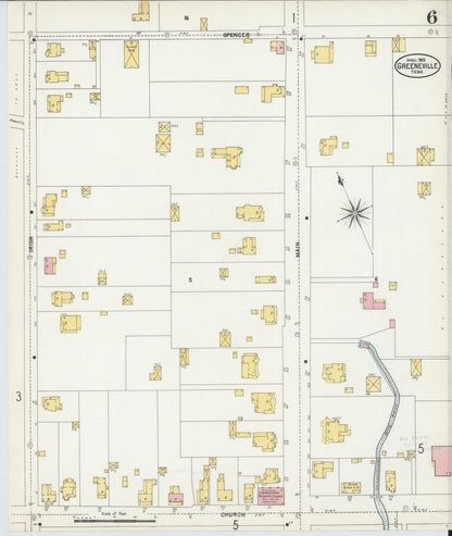 Sanborn Fire Insurance Map from Greeneville, Greene County, Tennessee (1903), Sheet #0006 - Complete Map Set gallery image, historic Sanborn map, vintage wall art, Tennessee Tennessee