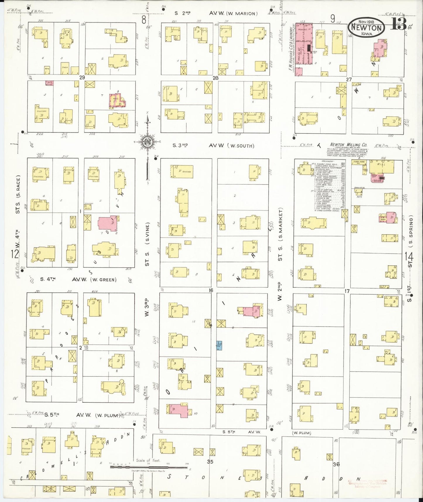 Sanborn Fire Insurance Map from Newton, Jasper County, Iowa (1918), Sheet #0013 - Historic Sanborn Fire Insurance Map Print, vintage old map wall art