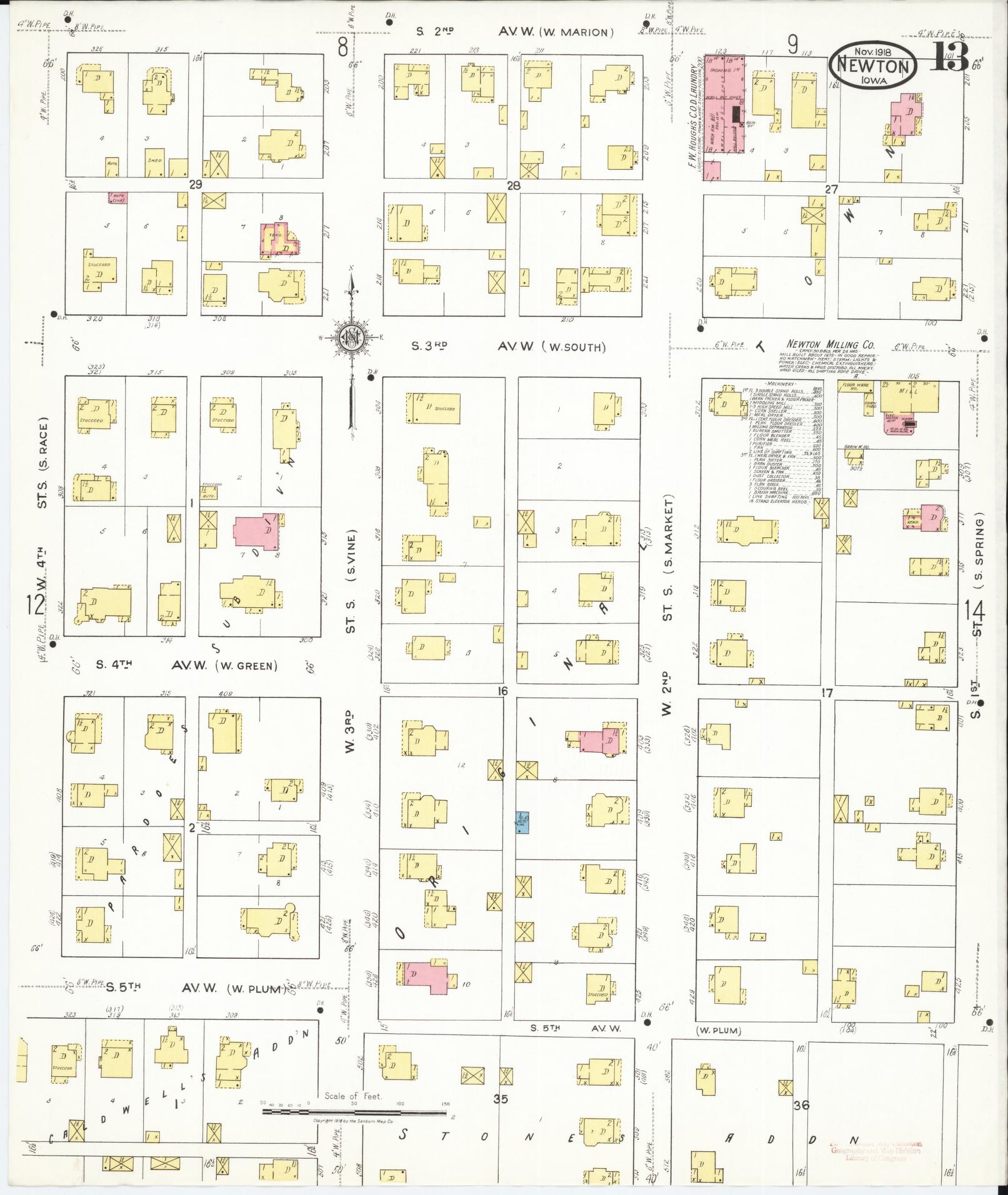 Sanborn Fire Insurance Map from Newton, Jasper County, Iowa (1918), Sheet #0013 - Historic Sanborn Fire Insurance Map Print, vintage old map wall art