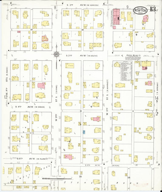 Sanborn Fire Insurance Map from Newton, Jasper County, Iowa (1918), Sheet #0013 - Historic Sanborn Fire Insurance Map Print, vintage old map wall art