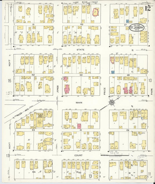 Sanborn Fire Insurance Map from Saint Joseph, Berrien County, Michigan (1921), Sheet #0012 - Historic Sanborn Fire Insurance Map Print, vintage old map wall art, antique decor, genealogy gift, Michigan Michigan map