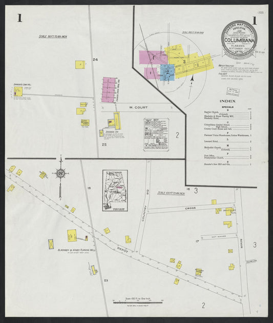 Sanborn Fire Insurance Map from Columbiana, Shelby County, Alabama. (1923) – Historic Sanborn Fire Insurance Map Print
