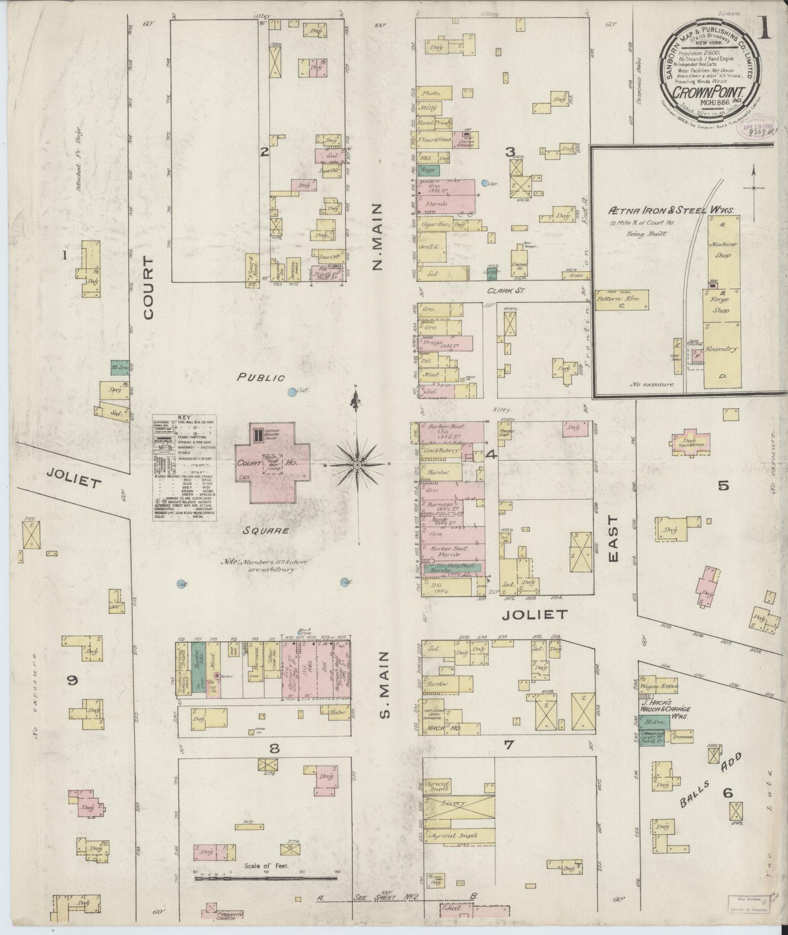 Sanborn Fire Insurance Map from Crown Point, Lake County, Indiana. (1886) – Historic Sanborn Fire Insurance Map Print