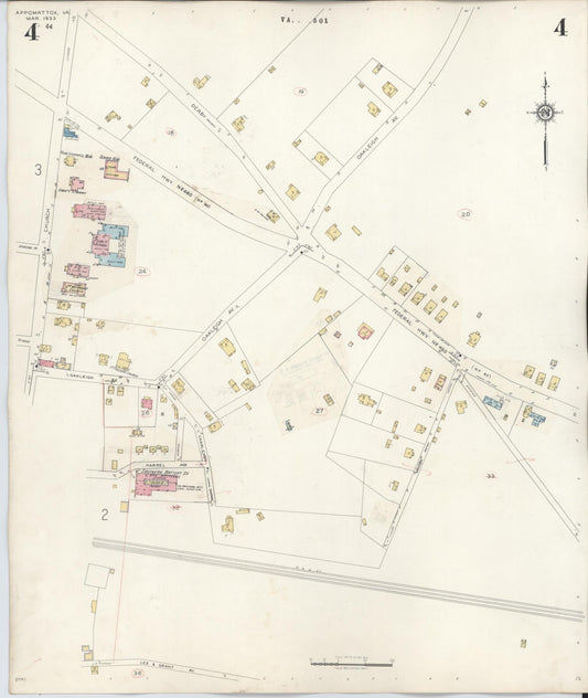 Sanborn Fire Insurance Map from Appomattox, Appomattox County, Virginia (1933), Sheet #0004 - Historic Sanborn Fire Insurance Map Print, vintage old map wall art, antique decor, genealogy gift, Virginia Virginia map