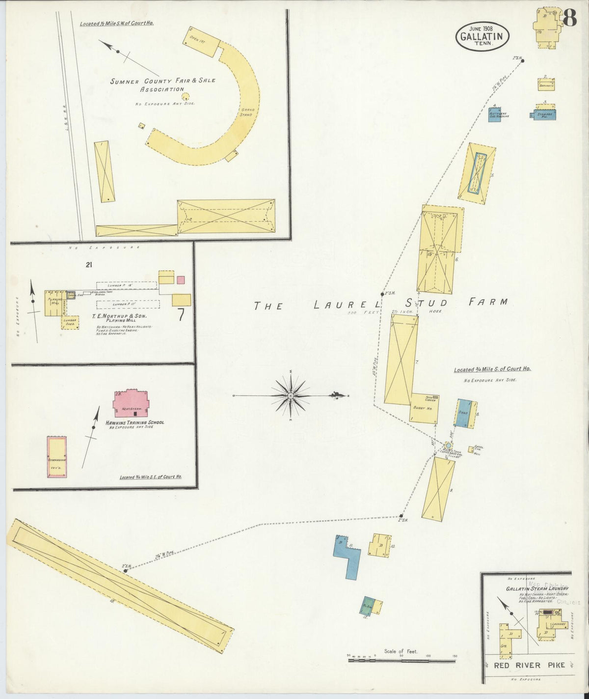 Sanborn Fire Insurance Map from Gallatin, Sumner County, Tennessee (1908), Sheet #0008 - Complete Map Set gallery image, historic Sanborn map, vintage wall art, Tennessee Tennessee