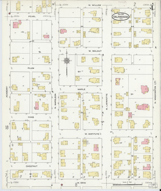 Sanborn Fire Insurance Map from Valparaiso, Porter County, Indiana (1910), Sheet #0004 - Historic Sanborn Fire Insurance Map Print, vintage old map wall art, antique decor, genealogy gift, Indiana Indiana map