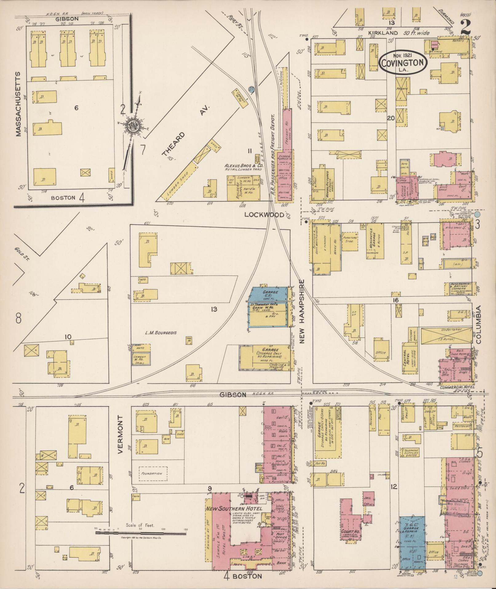Sanborn Fire Insurance Map from Covington, Saint Tammany Parish, Louisiana (1921), Sheet #0002 - Complete Map Set gallery image, historic Sanborn map, vintage wall art, Louisiana Louisiana