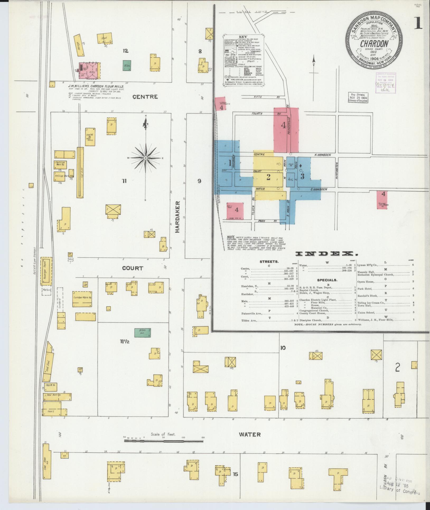 Sanborn Fire Insurance Map from Chardon, Geauga County, Ohio (1904), Sheet #0001 - Historic Sanborn Fire Insurance Map Print, vintage old map wall art, antique decor, genealogy gift, Ohio Ohio map