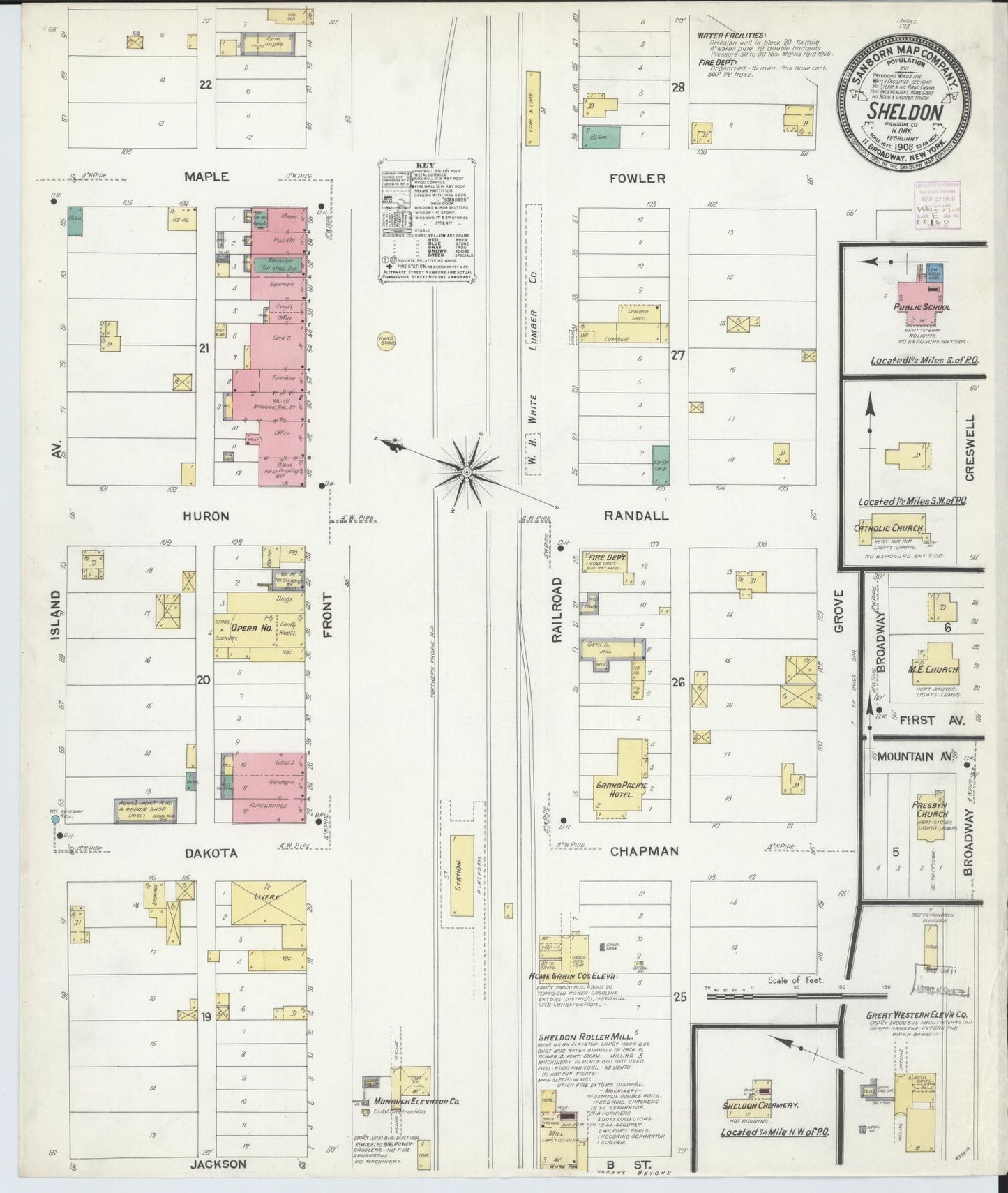 Sanborn Fire Insurance Map from Sheldon, Ransom County, North Dakota (1908), Sheet #0001 - Historic Sanborn Fire Insurance Map Print, vintage old map wall art, antique decor, genealogy gift, North Dakota North Dakota map