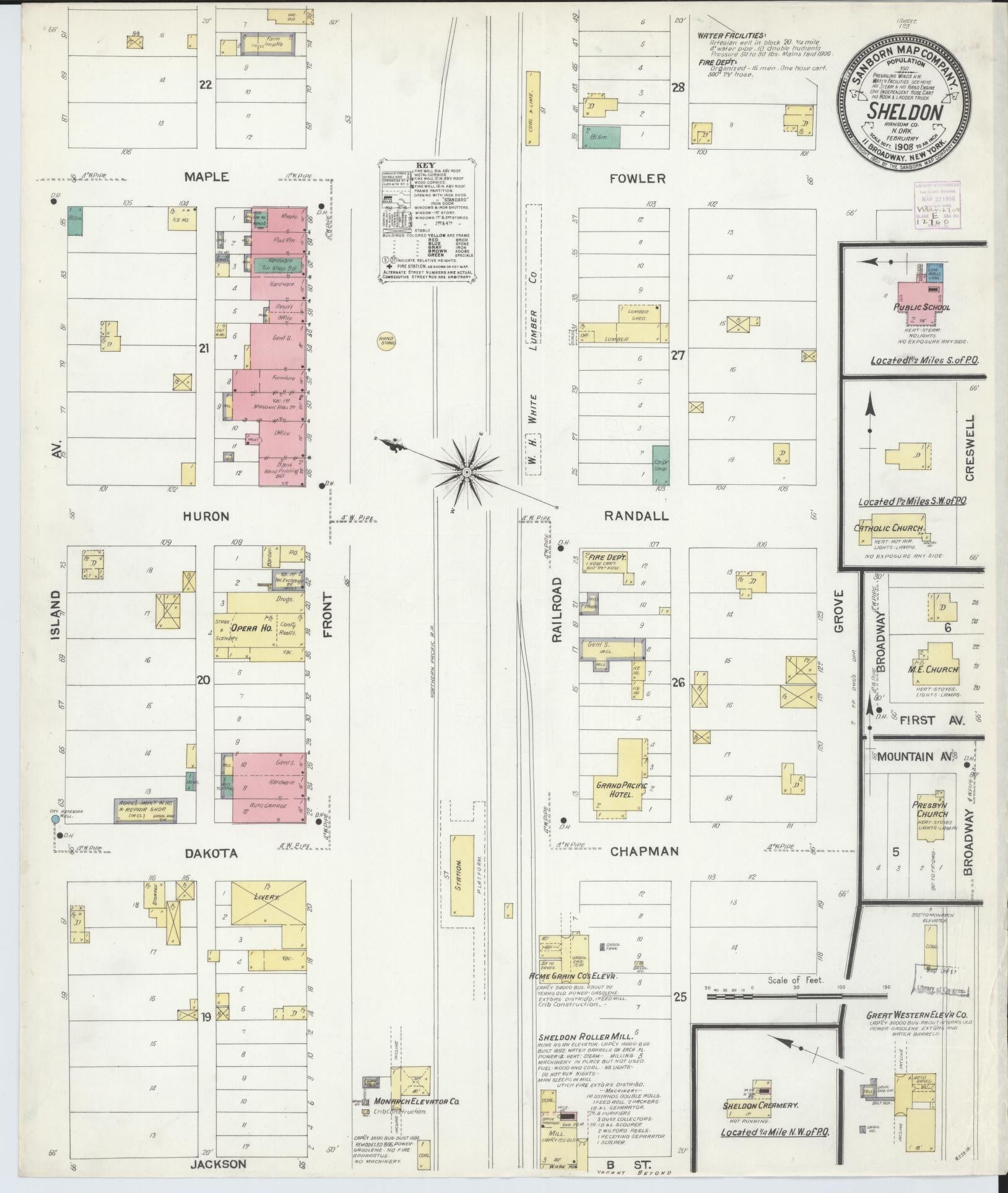 Sanborn Fire Insurance Map from Sheldon, Ransom County, North Dakota (1908), Sheet #0001 - Historic Sanborn Fire Insurance Map Print, vintage old map wall art, antique decor, genealogy gift, North Dakota North Dakota map