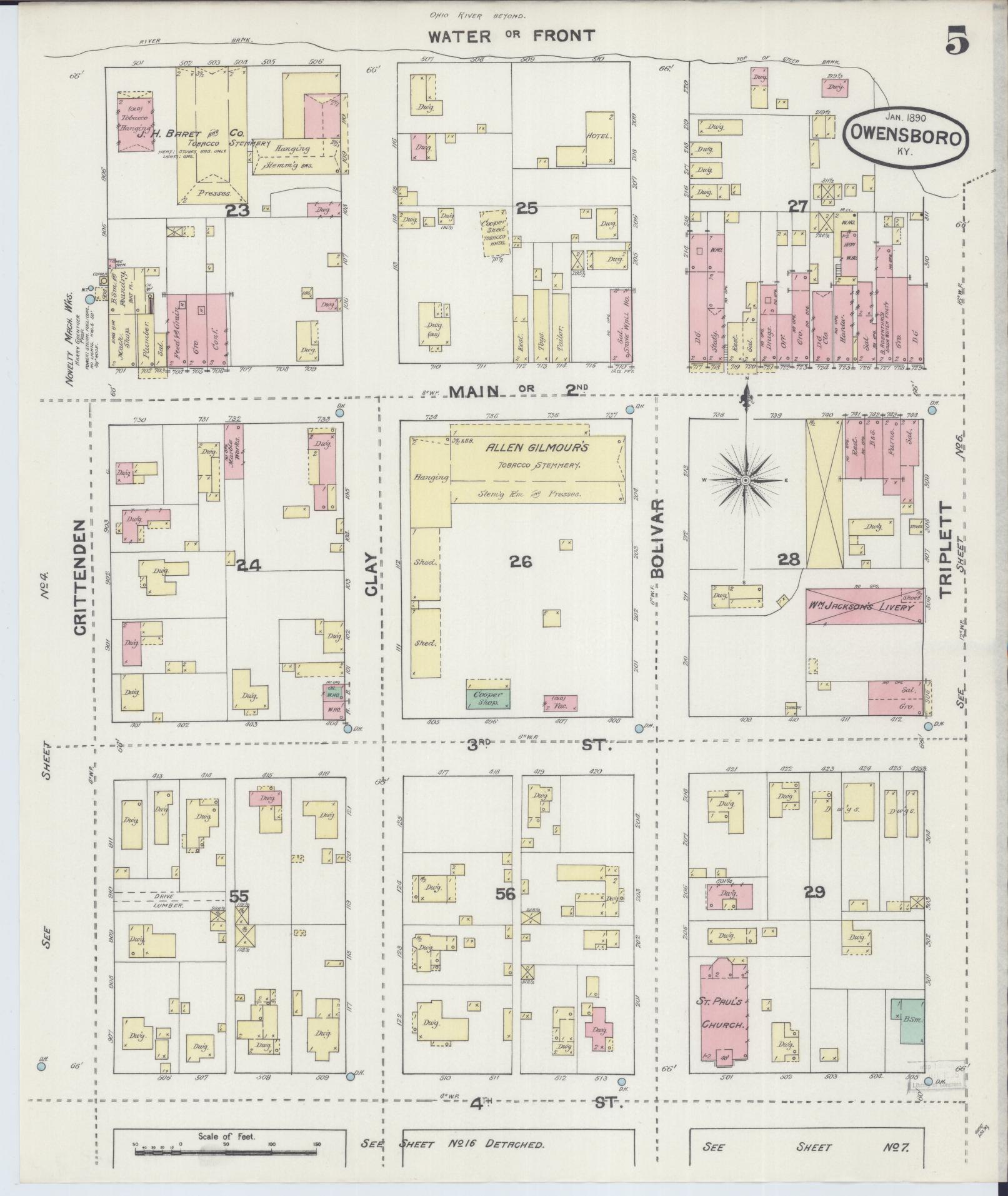 Sanborn Fire Insurance Map from Owensboro, Daviess County, Kentucky (1890), Sheet #0005 - Historic Sanborn Fire Insurance Map Print, vintage old map wall art, antique decor, genealogy gift, Kentucky Kentucky map