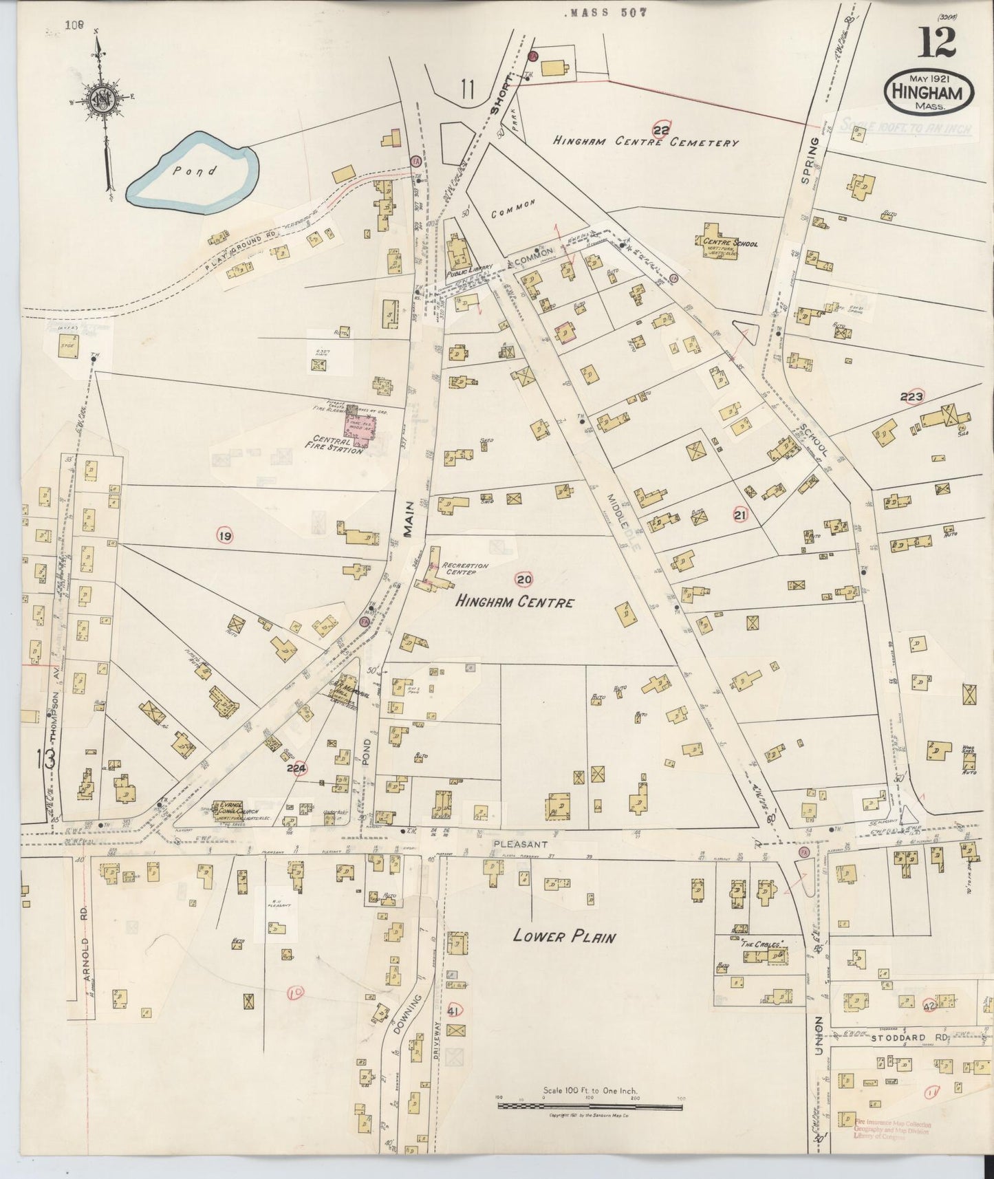 Sanborn Fire Insurance Map from Hingham, Plymouth County, Massachusetts (1948), Sheet #0012 - Complete Map Set gallery image, historic Sanborn map, vintage wall art, Massachusetts Massachusetts
