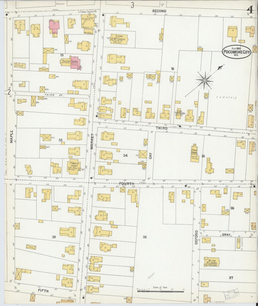 Sanborn Fire Insurance Map from Pocomoke City, Worcester County, Maryland (1900), Sheet #0004 - Historic Sanborn Fire Insurance Map Print, vintage old map wall art