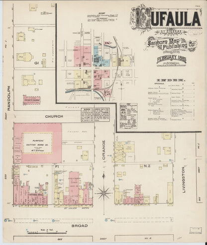 Sanborn Fire Insurance Map from Eufaula, Barbour County, Alabama (1885), Sheet #0001 - Complete Map Set gallery image, historic Sanborn map, vintage wall art, Alabama Alabama