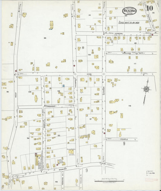 Sanborn Fire Insurance Map from Reading, Middlesex County, Massachusetts (1918), Sheet #0010 - Historic Sanborn Fire Insurance Map Print, vintage old map wall art, antique decor, genealogy gift, Massachusetts Massachusetts map