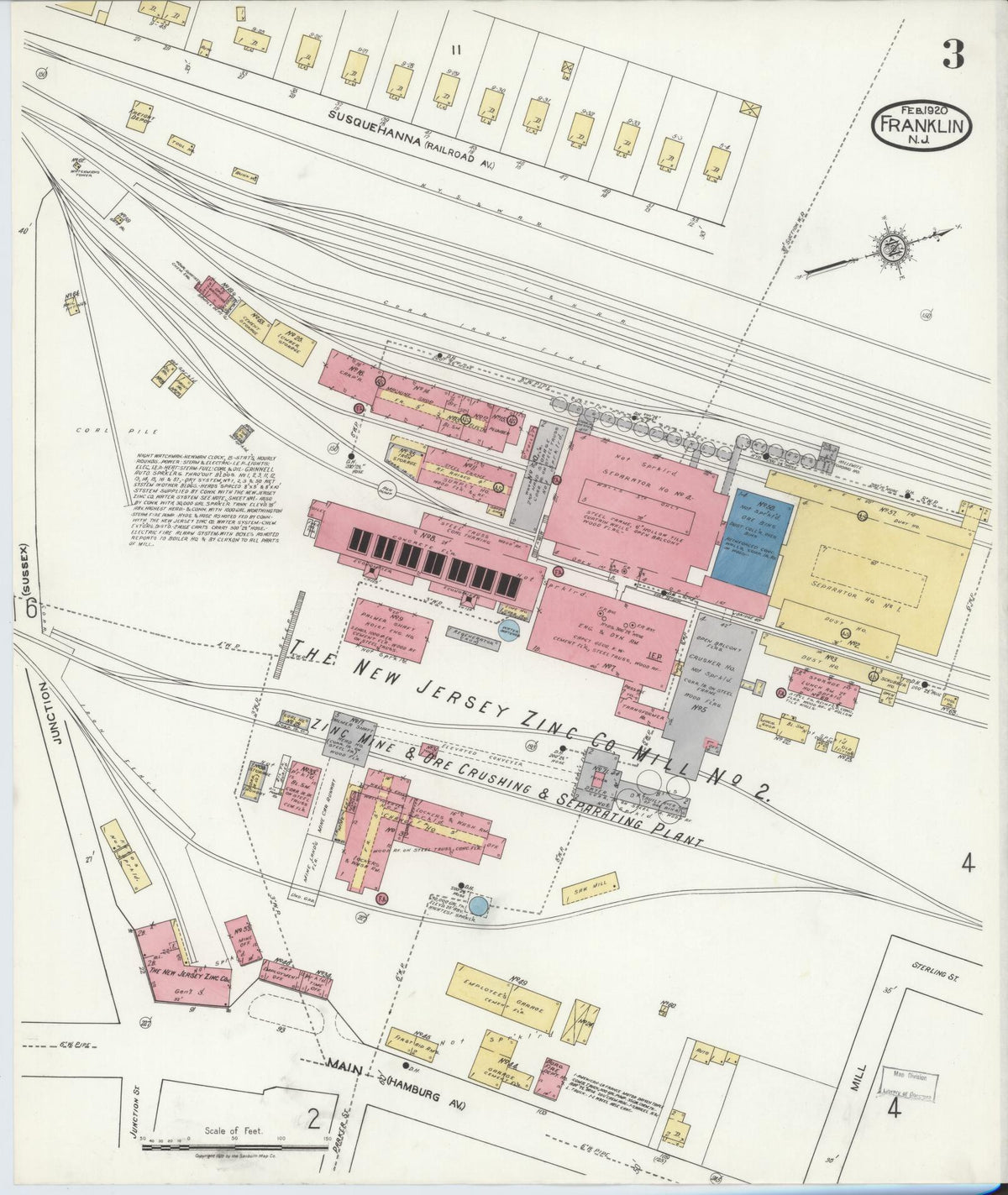 Sanborn Fire Insurance Map from Franklin, Sussex County, New Jersey (1920), Sheet #0003 - Historic Sanborn Fire Insurance Map Print, vintage old map wall art, antique decor, genealogy gift, New Jersey New Jersey map
