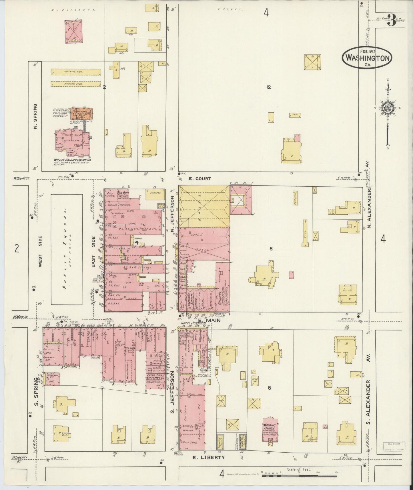 Sanborn Fire Insurance Map from Washington, Wilkes County, Georgia (1917), Sheet #0003 - Complete Map Set gallery image, historic Sanborn map, vintage wall art, Georgia Georgia