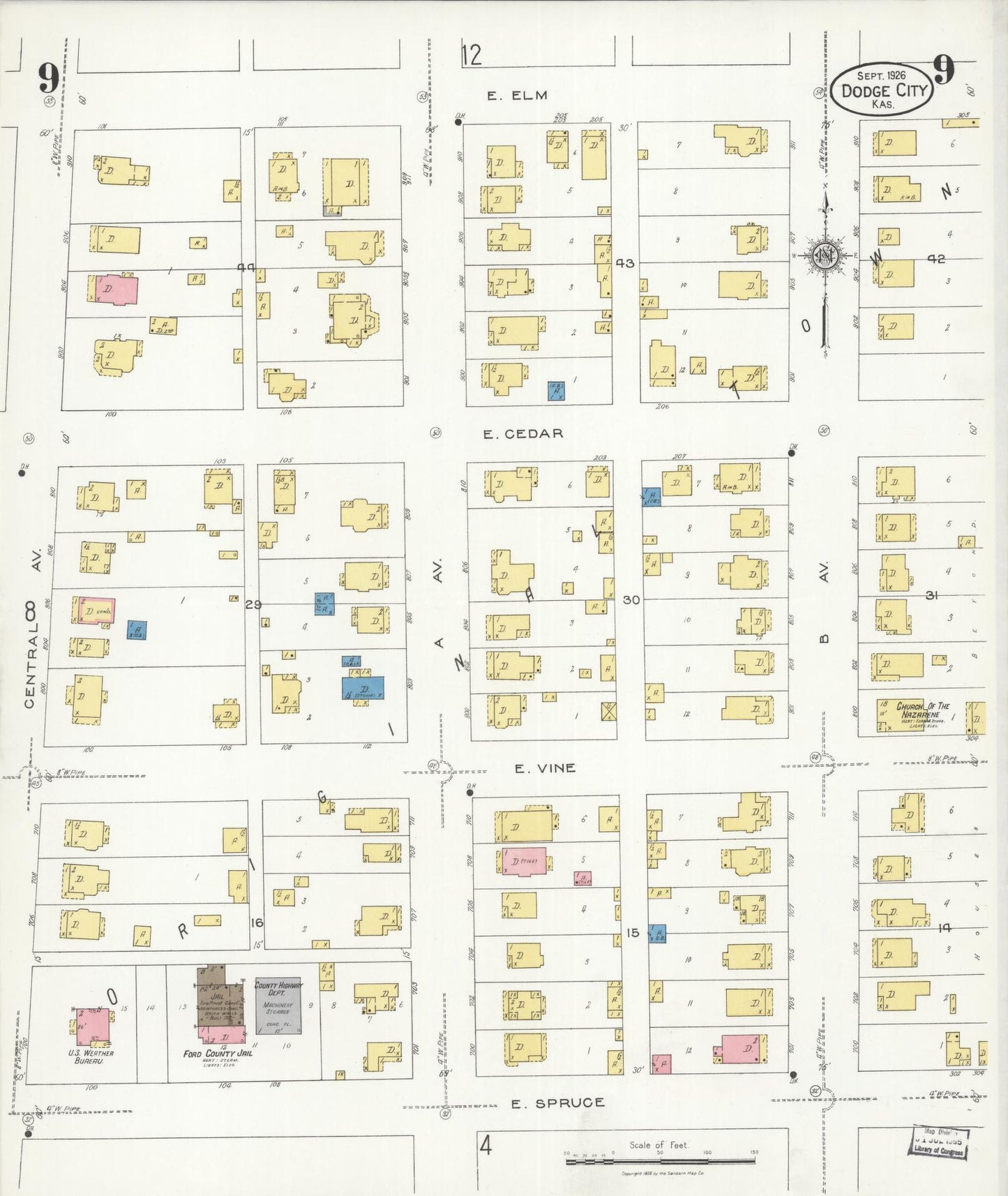 Sanborn Fire Insurance Map from Dodge City, Ford County, Kansas (1926), Sheet #0009 - Complete Map Set gallery image, historic Sanborn map, vintage wall art, Kansas Kansas