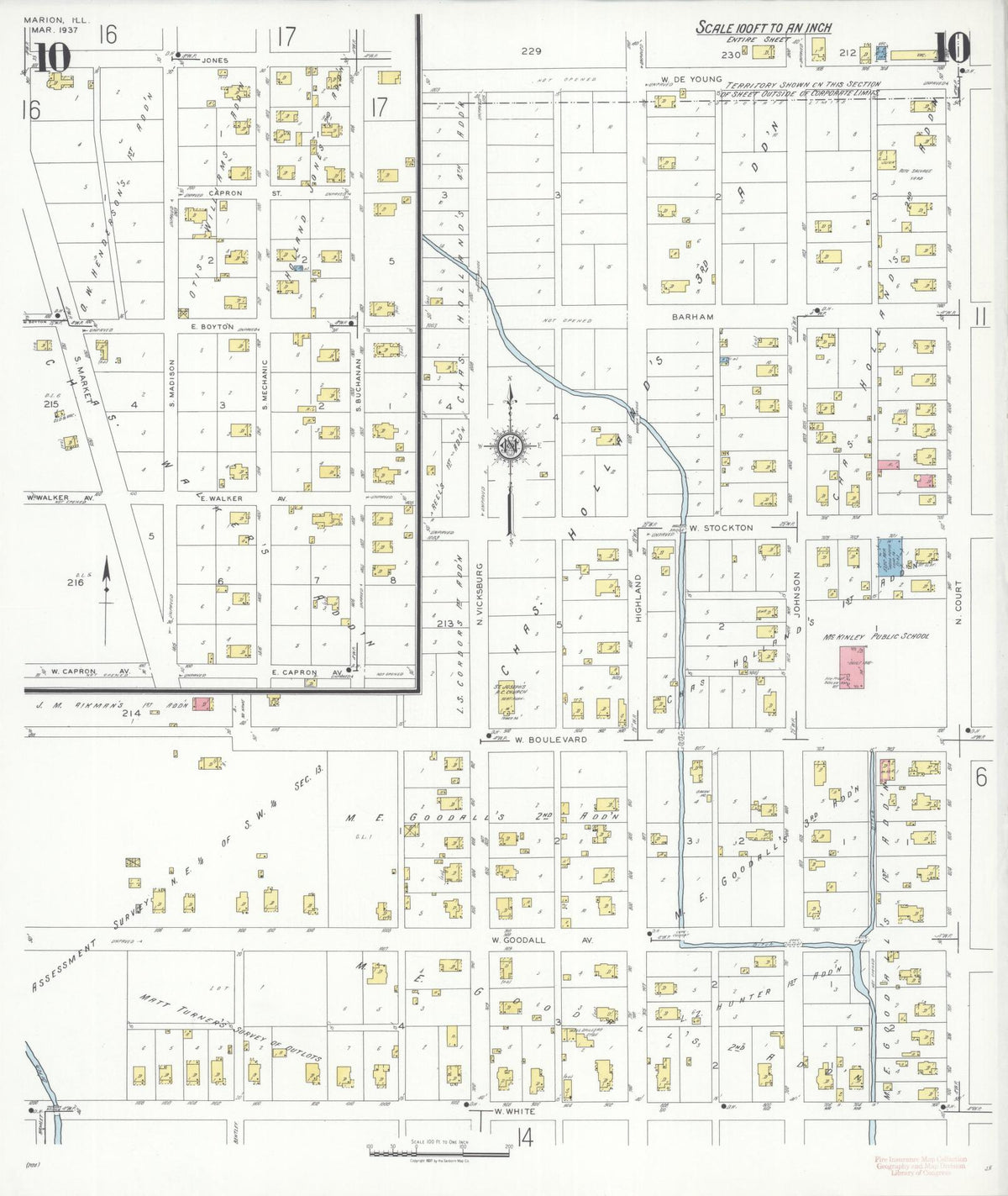 Sanborn Fire Insurance Map from Marion, Williamson County, Illinois (1937), Sheet #0010 - Historic Sanborn Fire Insurance Map Print, vintage old map wall art, antique decor, genealogy gift, Illinois Illinois map