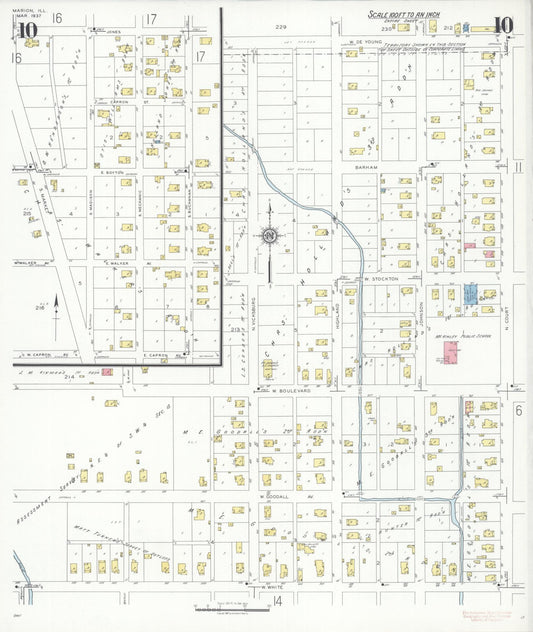 Sanborn Fire Insurance Map from Marion, Williamson County, Illinois (1937), Sheet #0010 - Historic Sanborn Fire Insurance Map Print, vintage old map wall art, antique decor, genealogy gift, Illinois Illinois map