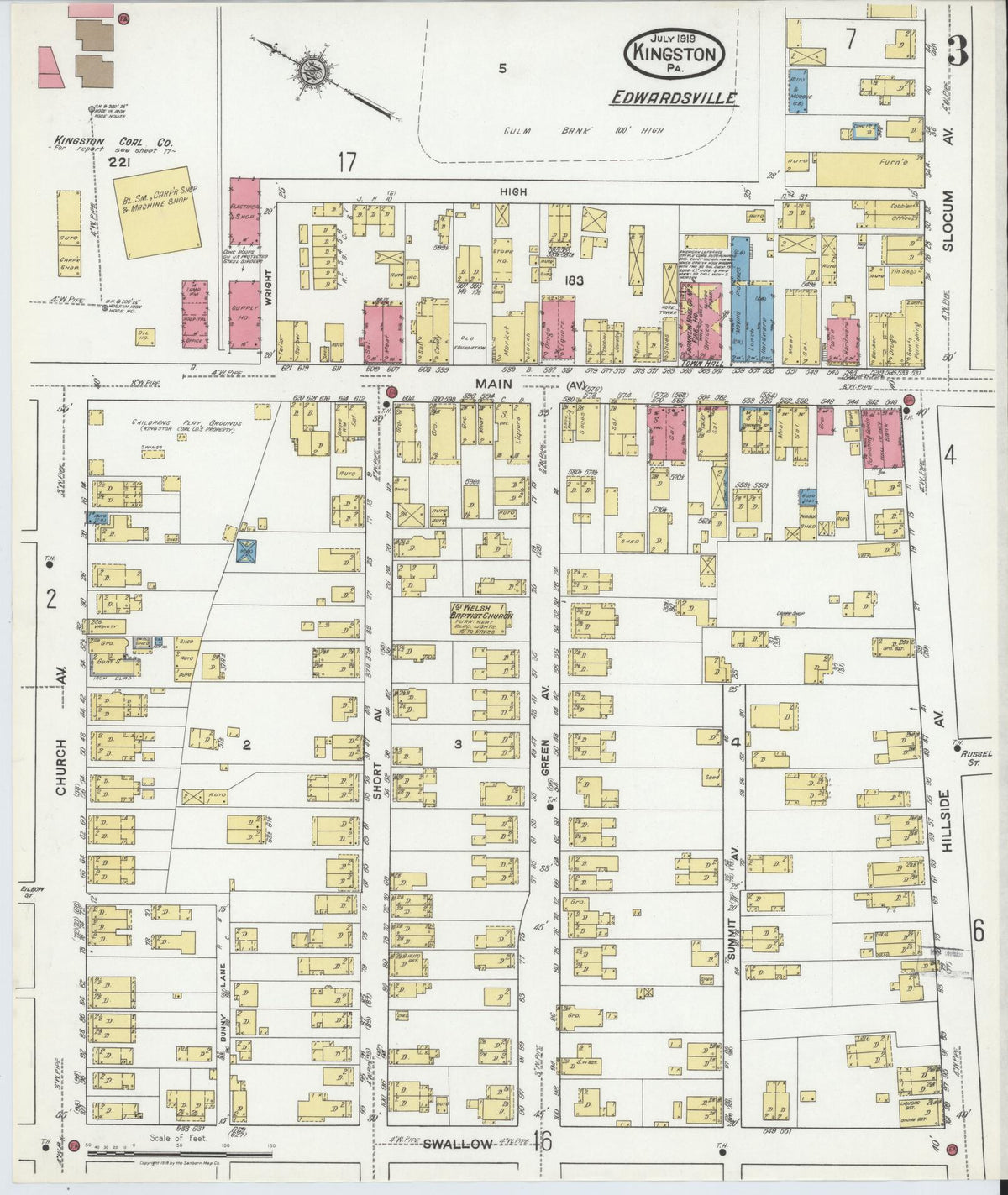 Sanborn Fire Insurance Map from Kingston, Luzerne County, Pennsylvania (1919), Sheet #0003 - Complete Map Set gallery image, historic Sanborn map, vintage wall art, Pennsylvania Pennsylvania
