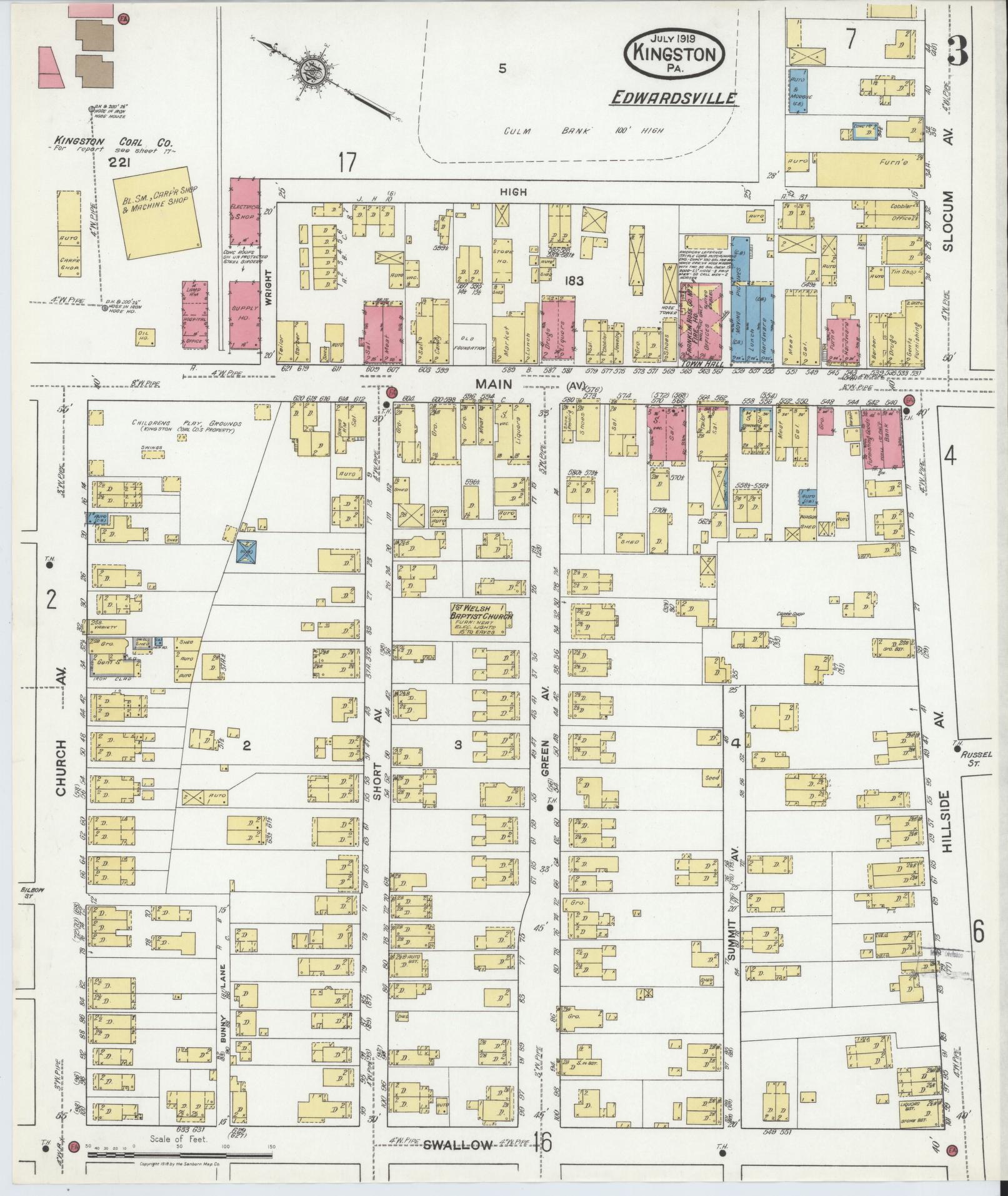 Sanborn Fire Insurance Map from Kingston, Luzerne County, Pennsylvania (1919), Sheet #0003 - Complete Map Set gallery image, historic Sanborn map, vintage wall art, Pennsylvania Pennsylvania