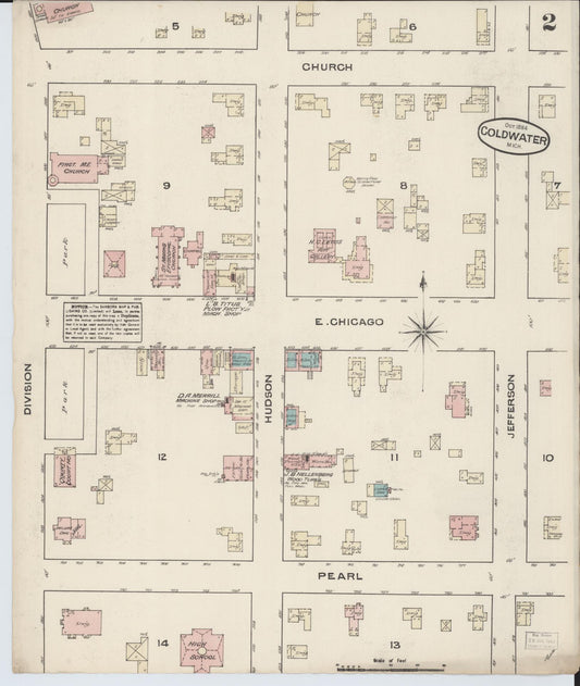 Sanborn Fire Insurance Map from Coldwater, Branch County, Michigan (1884), Sheet #0002 - Historic Sanborn Fire Insurance Map Print, vintage old map wall art, antique decor, genealogy gift, Michigan Michigan map