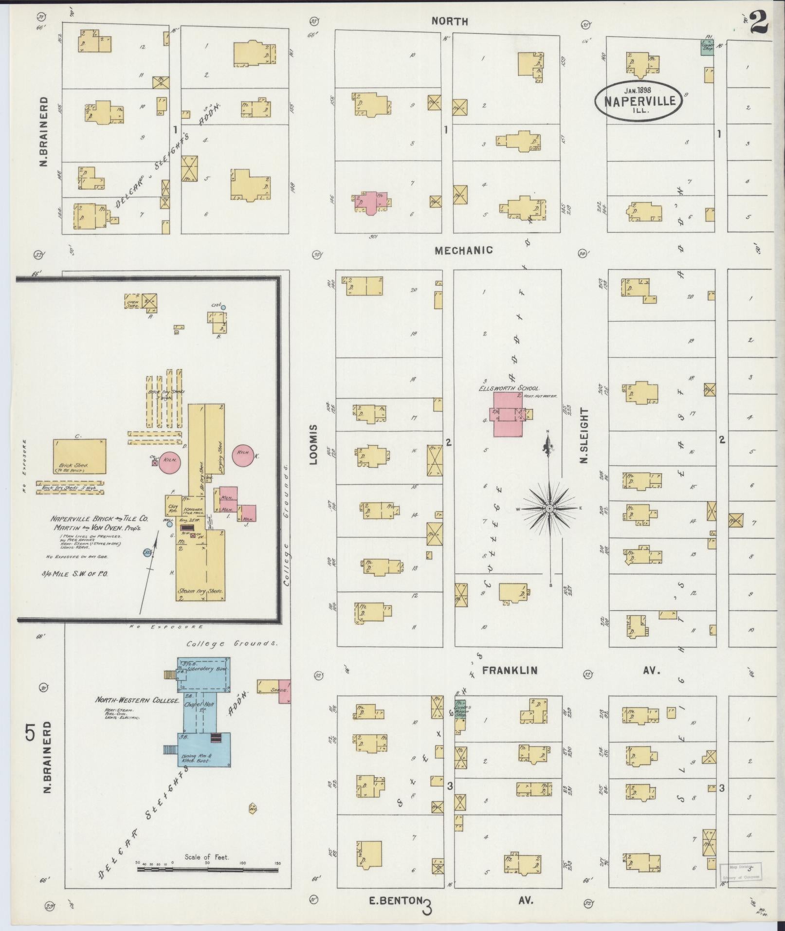 Sanborn Fire Insurance Map from Naperville, Du Page County, Illinois (1898), Sheet #0002 - Complete Map Set gallery image, historic Sanborn map, vintage wall art, Illinois Illinois