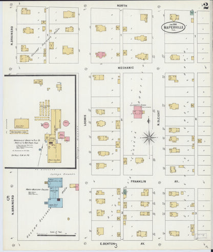 Sanborn Fire Insurance Map from Naperville, Du Page County, Illinois (1898), Sheet #0002 - Complete Map Set gallery image, historic Sanborn map, vintage wall art, Illinois Illinois