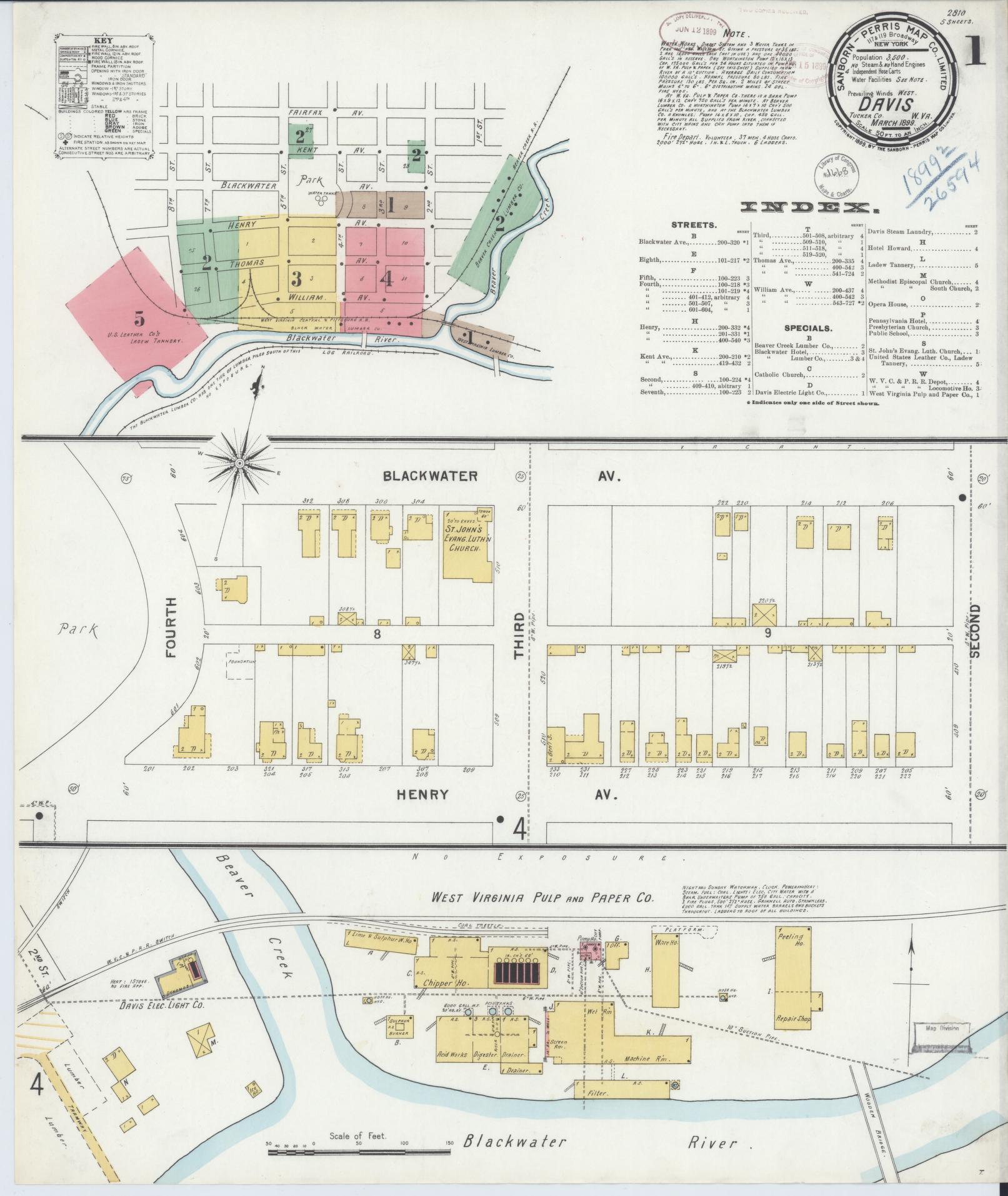 Sanborn Fire Insurance Map from Davis, Tucker County, West Virginia (1899), Sheet #0001 - Complete Map Set gallery image, historic Sanborn map, vintage wall art, West Virginia West Virginia