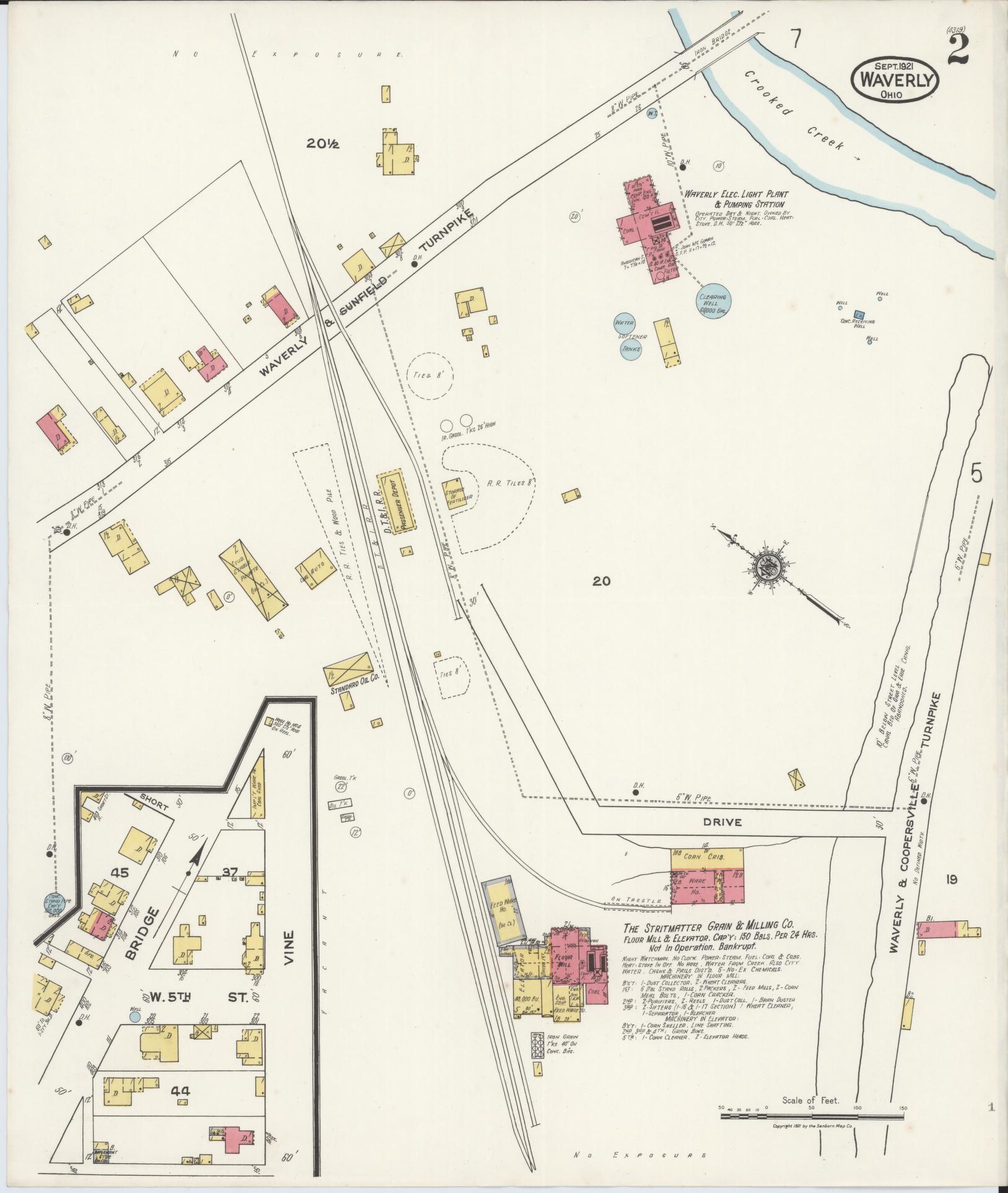 Sanborn Fire Insurance Map from Waverly, Pike County, Ohio (1921), Sheet #0002 - Historic Sanborn Fire Insurance Map Print, vintage old map wall art, antique decor, genealogy gift, Ohio Ohio map