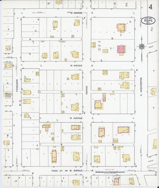 Sanborn Fire Insurance Map from Hope, Hempstead County, Arkansas (1919), Sheet #0004 - Historic Sanborn Fire Insurance Map Print, vintage old map wall art, antique decor, genealogy gift, Arkansas Arkansas map