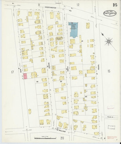 Sanborn Fire Insurance Map from Port Chester, Westchester County, New York (1908), Sheet #0016 - Complete Map Set gallery image, historic Sanborn map, vintage wall art, New York New York