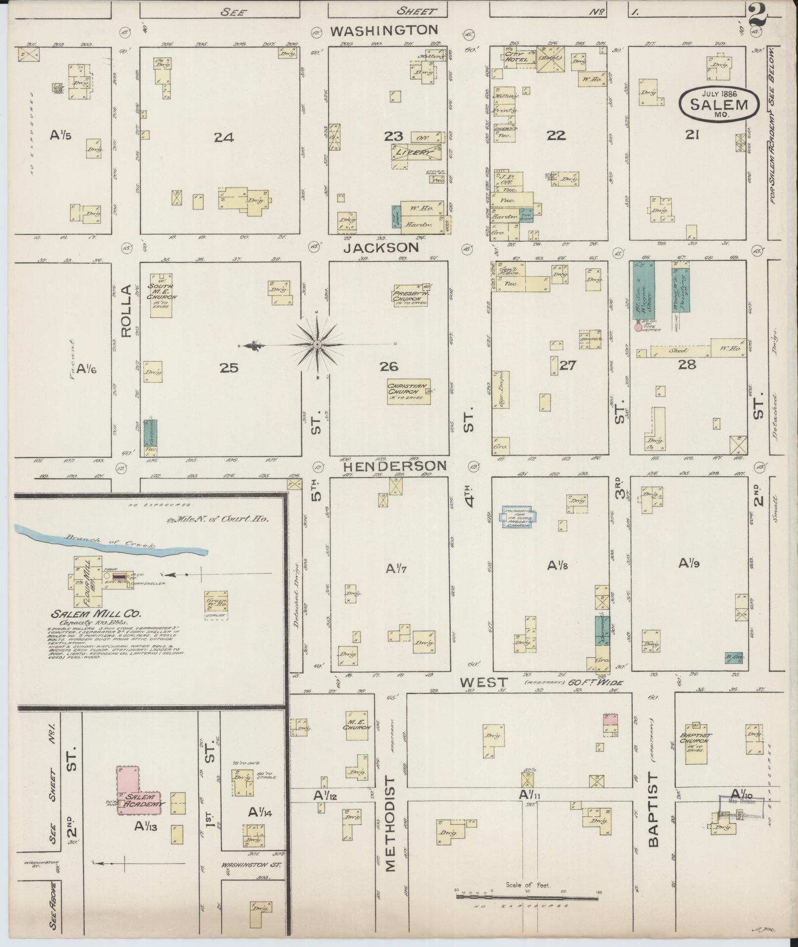 Sanborn Fire Insurance Map from Salem, Dent County, Missouri (1886), Sheet #0002 - Complete Map Set gallery image, historic Sanborn map, vintage wall art, Missouri Missouri