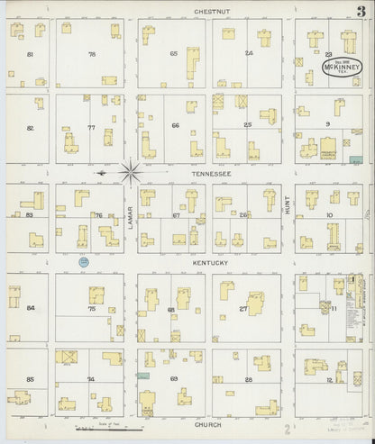 Sanborn Fire Insurance Map from McKinney, Collin County, Texas (1892), Sheet #0003 - Complete Map Set gallery image, historic Sanborn map, vintage wall art, Texas Texas